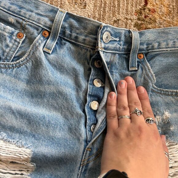 Levi's Blue Distressed Jean Shorts - Picture 2 of 7